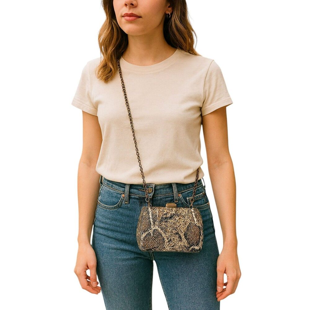 NEW Madison West CONVERTABLE Crossbody Bag Clutch Faux Snake Beige Black NWT - Picture 4 of 8